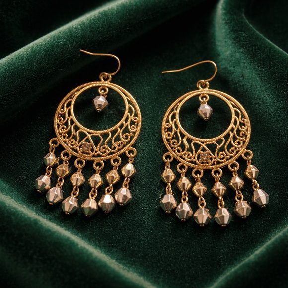 Jewelry - Elegant Gold Tone Chandelier Earrings